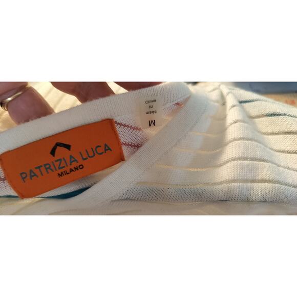 4279)Patricia Luca Long Sleeve Pullover Stripe Ribbed Semi Sheer Tunic Sweater M - Picture 7 of 7